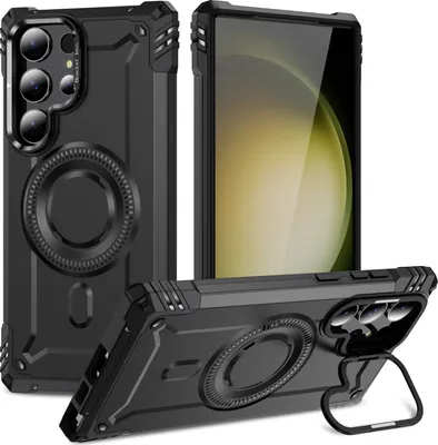 Immagine prodotto di Custodia magnetica per Samsung Galaxy S23 Ultra, robusta custodia protettiva militare con supporto per fotocamera Nero