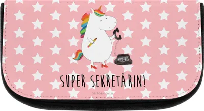 Produktbild von Mr. & Mrs. Panda kosmetiktäschchen Einhorn Sekretärin - Rot Pastell - Geschenk, Organizer, Kulturtasche, kosmetik, Unicorn, schminkaufbewahrung, Einhörner, Kulturbeutel