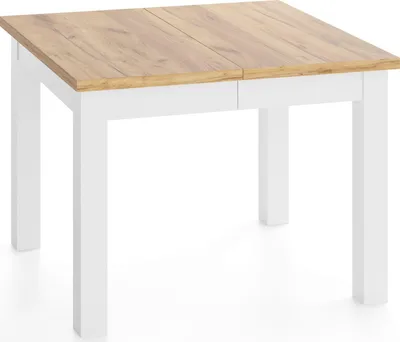 Produktbild von Quadratischer Esstisch Ausziehbar 80 bis 280 cm – Verlängerbar, für 4-14 Personen mit Weißen Holzbeinen – Tisch für Wohnzimmer & Esszimmer in Eiche Braun