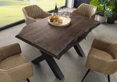Produktbild von MASSIVMOEBEL24 Baumtisch Akazie 160x90x77 grau lackiert / X-Beine anthrazit matt FREEFORM 5