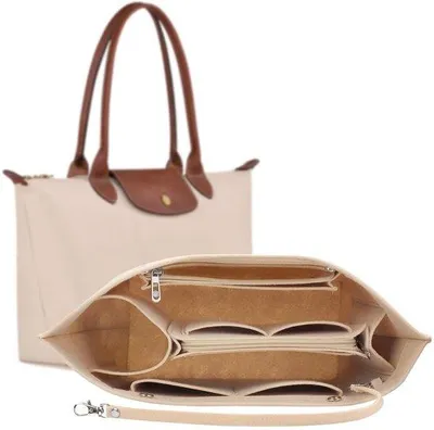 Produktbild von Beige Velt Organizer mit mehreren Taschen, Innenzimmer für Handtaschen, groß