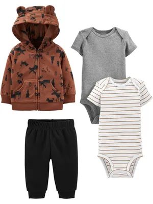 Zdjęcie produktu dla Zestaw dla chłopców Carter's Baby, 4 elementy: kurtka, spodnie i body, kolor brązowy