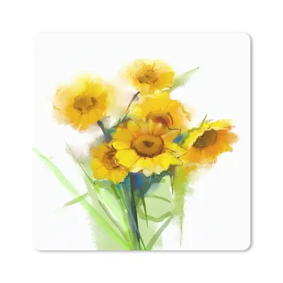 Produktbild von MuchoWow® Mauspad Mousepad Ölfarbe - Sonnenblumen - Farben 20x20 cm - Mousepads - Maus Mat - Pad - Mausunterlage - Desk Mat - Bureauartikeln