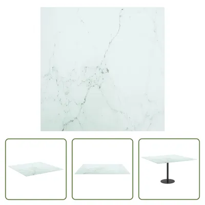 Image de The Living Store Plateau de table blanc 70x70 cm 6 mm verre trempé imitation marbre