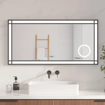 Produktbild von Badspiegel mit LED Beleuchtung 120x60cm Kaltweiß Licht Wandspiegel mit Uhr 3-Fach Vergrößernder Dimmbar Antibeschlag-Badezimmerspiegel