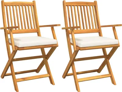 Image de vidaXL Chaise pliante avec coussin, lot de 2, marron, bois massif d'acacia