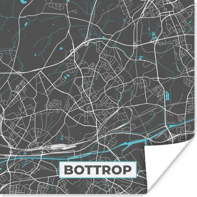 Produktbild von MuchoWow® Poster Karte - Bottrop - Blau - Stadtplan - Deutschland 50x50 cm - Wohnzimmerdekoration