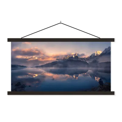 Produktbild von MuchoWow® Textilposter Landschaft - Wasser - Berg - Schnee - Sonnenuntergang 120x60 cm mit schwarzem Rahmen - Dekoration Schlafzimmer