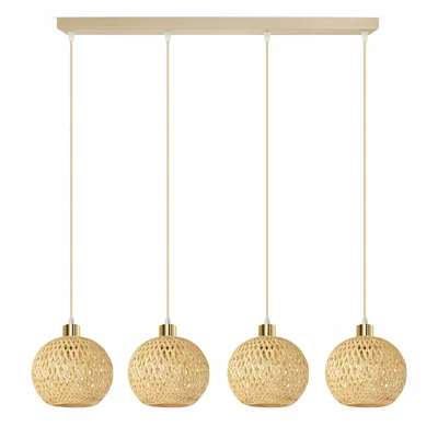 Zdjęcie produktu dla Luxolar LED lampy wiszące 4 żarówki E27 rattan Boho beżowy/szary – regulowana lampa wisząca do salonu, jadalni