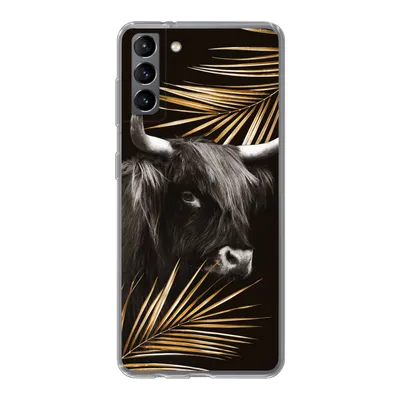 Produktbild von MuchoWow® Handyhülle Schutzhülle Hülle für Samsung Galaxy S21 Plus Schottischer Highlander - Blätter - Gold Silikon Softcase Handy Hülle - Handy-Tasche