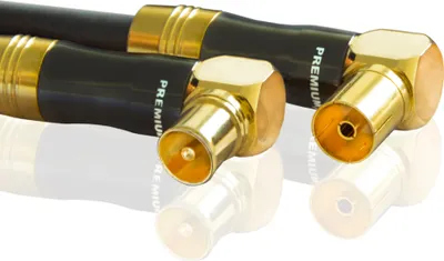 Produktbild von PremiumX 7,5m Gold-Line TV Antennenkabel Schwarz Koax-Anschluss IEC Stecker - IEC Buchse 90° gewinkelt