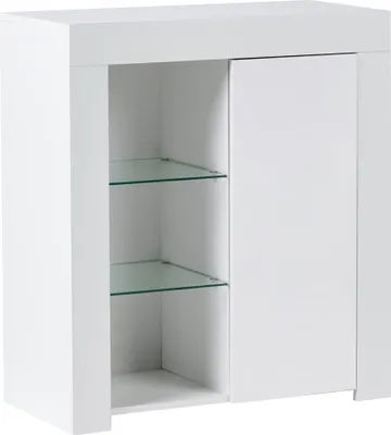 Obrázok produktu pre BELIANI komoda biela 3 police LED osvetlenie MDF dvere moderný štýl