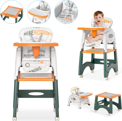 Image de YARDIN Chaise haute pour enfant Chaise haute pour bébé Réglable 6 en 1 Chaise haute pour bébé Amovible Réglable Double plateau Chaise de salle à manger Croissant