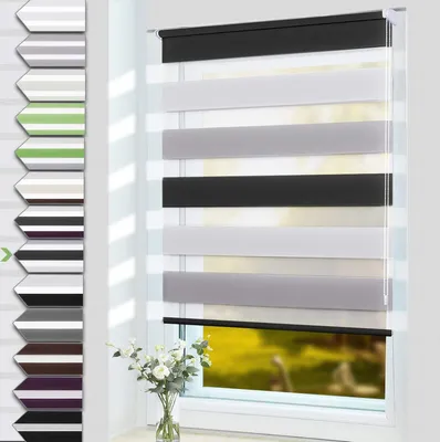 Produktbild von OUBO Doppelrollo Klemmfix ohne Bohren 85 x 130 cm (BxH) Weiß-grau-anthrazit Fenster Duo Rollo - lichtdurchlässig und verdunkelnd Wandmontage Deckenmotage Sichtschutz Rollo mit Klemmträgern