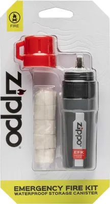 A Zippo Emergency Fire Kit packaged in clear plastic blister packaging.
