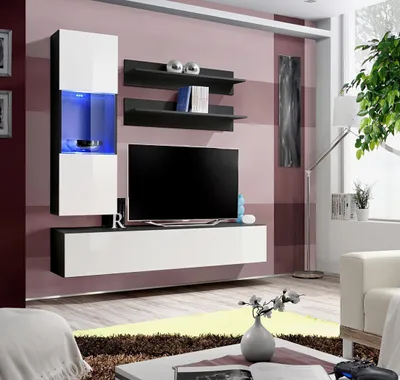 Produktbild von Wohnwand Set 4tlg. Wohnzimmer Komplett TV-Ständer Wand Regal Luxus Moderne Neu