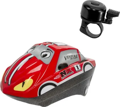 Zdjęcie produktu dla Kask rowerowy dla dzieci Ventura Racing Car, rozmiar 52-56, w zestawie 1 dzwonek rowerowy