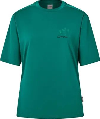 Grünes Berghaus T-Shirt mit Rundhalsausschnitt und kleinem Logo mit Blumenmotiv auf der Brust