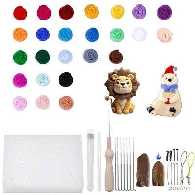 Filz-Starter-Set, 25 Farben à 2 g, Trockenfilz, mit Werkzeug