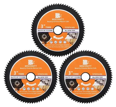 Produktbild von HSS Kreissägeblatt 75mm 11.12-9.5mm Bohrung für Holz, Kupfer, Aluminium, Kunststoff, Weichmetall 3 Stück