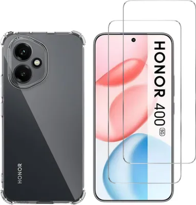 A clear product shot of a phone case and two screen protectors, presented on a white background.