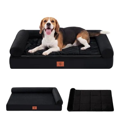 Immagine prodotto di GTPLAYER - Cuccia per cani, 85x55x14 cm, imbottitura in schiuma a forma di guscio d'uovo con sistema di alleggerimento della pressione, cuccia impermeabile e lavabile con tappetino 2-in-1 per raffreddamento/riscaldamento