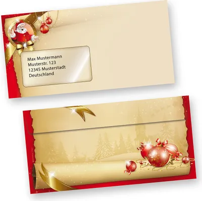 Produktbild von Umschläge Weihnachten Santa Claus 50 Stück Din lang mit Fenster Weinnachtsumschläge selbstklebend