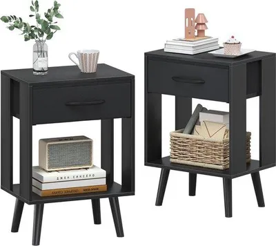 Productafbeelding van Famanu nachtkastjes, set van 2 - modern design, compact, zwart, 40 x 30 x 60 cm
