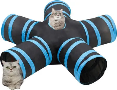 Produktbild von vidaXL Katzentunnel 5-Wege Schwarz und Blau 25 cm Polyester