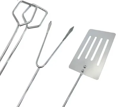 Produktbild von Grillbesteck Grillzubehör Grillset 3 teilig mit Zange Wender Fleischgabel Edelstahl Holzgriff
