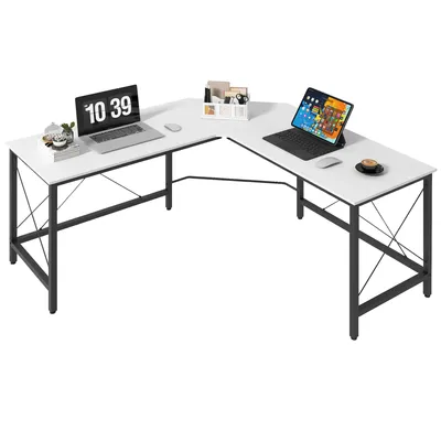 Produktbild von HOMCOM L-f?rmiger Schreibtisch, moderner Eckschreibtisch mit Stahlrahmen, Tragkraft 70 kg, fš¹r Bš¹ro, Zuhause, Arbeitszimmer, 150 x 150 x 76 cm, Wei?