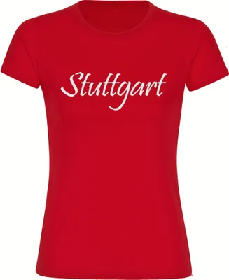 Produktbild von multifanshop Damen T-Shirt - Stuttgart - Schriftzug, rot, Größe L