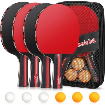 Produktbild von Tischtennisschläger Set Tischtennis Set 4 Tischtennisschläger mit Tischtennisbälle Profi Ping Pong Set für Indoor Outdoor Spiele