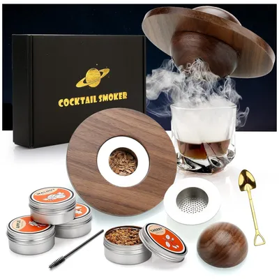Produktbild von Cocktail Smoker Kit Whiskey Smoker Kit mit 4 Holzchips Vatertagsgeschenk Old Fashioned Whiskey Smoker Drinks Kit Cocktail Zubehör Für Whiskey
