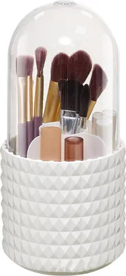 Obrázek produktu pro Držák na štětce na make-up s krytem proti prachu, otočný o 360°, velká kapacita, 5 přihrádek, úložný box na make-up pro domácnost, kostkovaný vzor
