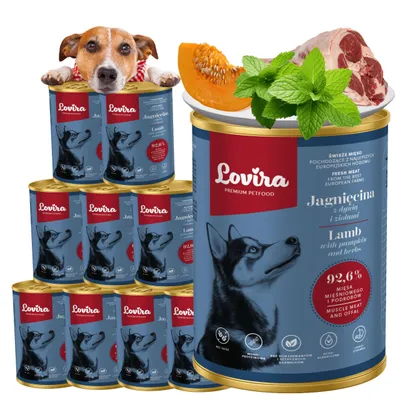 Zdjęcie produktu dla Mokra Karma dla Psów LOVIRA Jagnięcina z Dynią i ziołami 92,6% mięsa | 10 x 400g