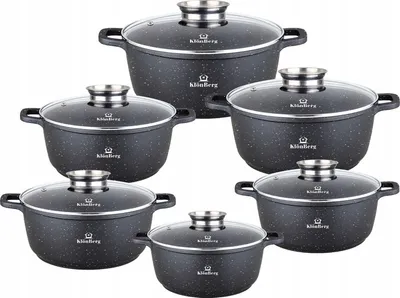 Produktbild von Klönberg 12-teiliges Topfset, antihaftbeschichtet, ideal für alle Herdarten, mit Deckel, schnell aufheizbar, Induktionstöpfe KB4021 SCHWARZ