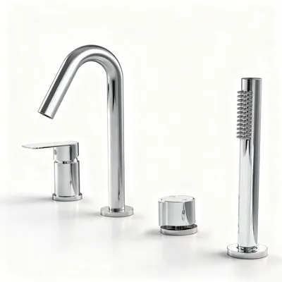 Badewannenarmatur mit Handbrause, Messing, 360° drehbar