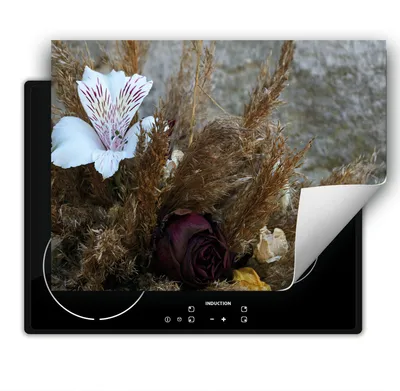 Produktbild von DarHaus Herdabdeckplatte 80x52 cm Anti Rutsch Matte Aufrollbar, Blumen