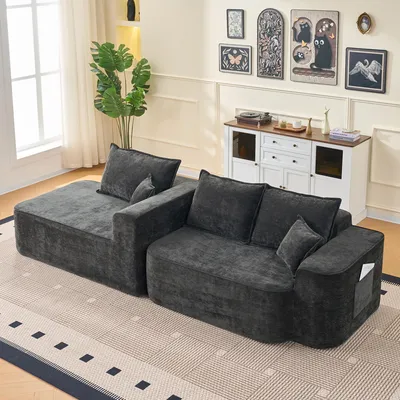 Produktbild von MODFU Ecksofa,Modulsofa,Sitzgruppe mit Chaiselongue,Flexible Kombination,Chenille,für Wohnzimmer und Schlafzimmer,Schwarz