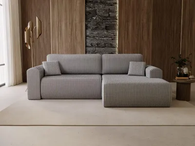 Produktbild von GrainGold Ecksofa L-Form Rechts Belvio- Ecksofa mit Schlaffunktion und Bettkasten - Moderne Ecksofa, Wohnzimmer Ecksofa - Eckcouch Hellgrau (Tilia 86)
