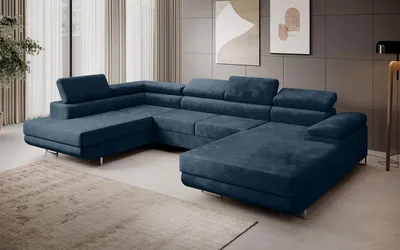 Produktbild von Ecksofa MARGO U- Form, moderne Couch mit Schlaffunktion, verstellbare Kopfstützen, zwei Bettkästen, große Polstercouch – Monolith 77