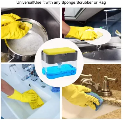 Produktbild von Seifenspender-Set, Spülbecken-Organizer, Seifenspender mit Schwammhalter, Reinigungsmittelspender, Küchenutensilienhalter für die Küche
