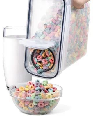 Immagine prodotto di Set da 4 contenitori per alimenti - Contenitori ermetici con coperchio - 4 x 4 L - Plastica - Dispenser per cereali e organizer da cucina - Riutilizzabili - 24,5 x 7,5 x 24 cm - Trasparenti