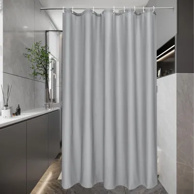 Produktbild von Duschvorhang 120x180 cm, grau, schmal, wasserdicht, Textil, schimmelresistent, waschbar, mit 8 Ringen.