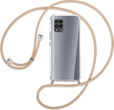 Produktbild von Handykette Backcover-Schutzhülle mit Band (Metall silberfarben) für Xiaomi Mi 10 Lite 5G (Zoom) - beige