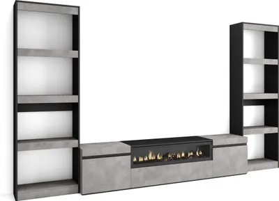 Immagine prodotto di COZY Mobile Soggiorno TV, 320x35x186cm, Per TV fino a 80, Camino elettrico, Cemento