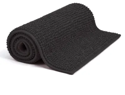 Produktbild von G.mütlich Badezimmerteppich Chenille 40x60 cm, Badematte flauschig & rutschfest, saugfähiger Duschvorleger Dusche Wanne Schwarz