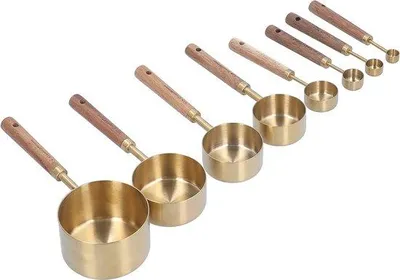 Produktbild von Famanu Messbecher und Löffel Set - Edelstahl und Holz, 8-teilig