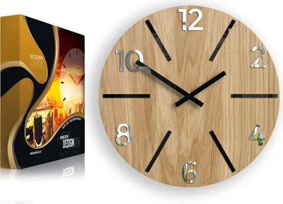 Produktbild von ModernClock, Wanduhr, Wohnzimmer, 33cm, große Wanduhr aus Eiche, Aksel Schwarz&Spiegel